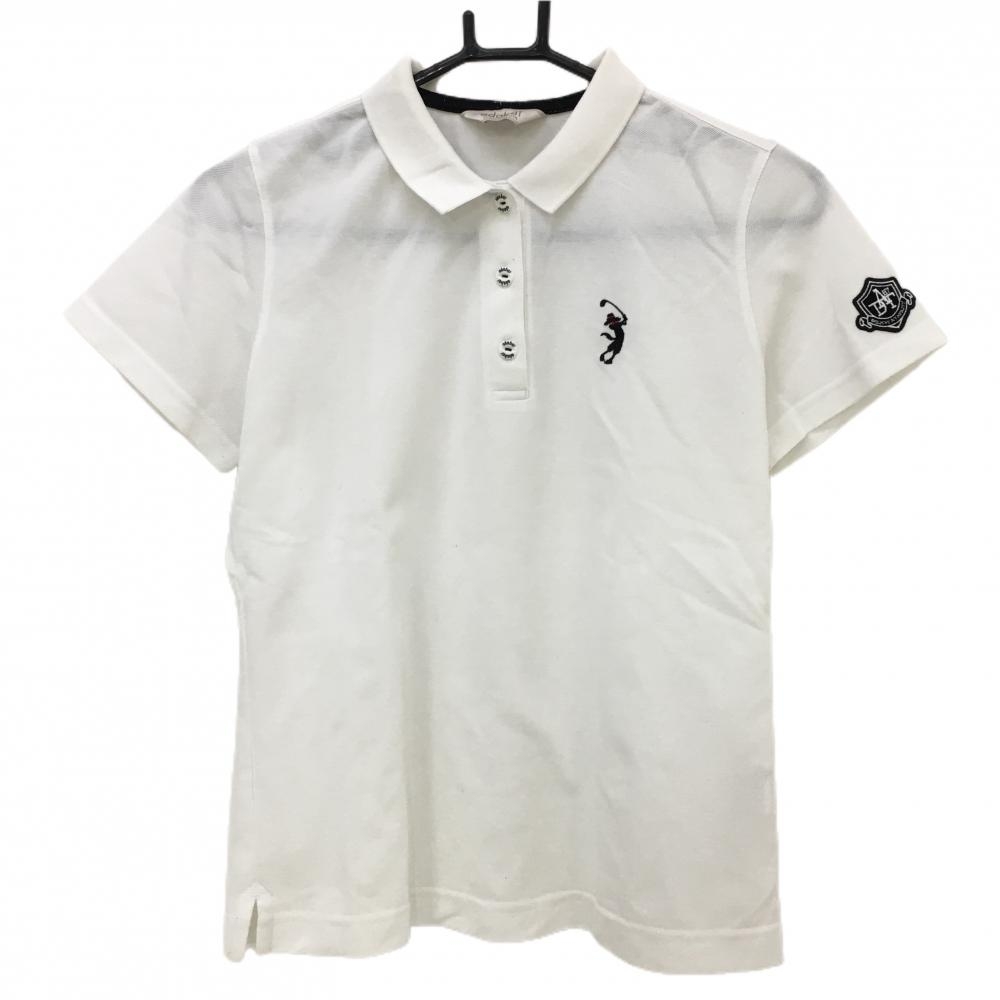 アダバット 半袖ポロシャツ 白 胸元刺しゅう レディース 38(M) ゴルフウェア adabat