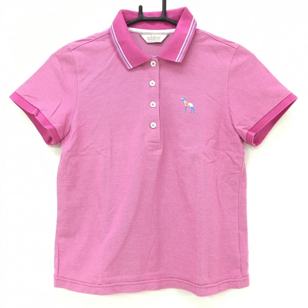 アダバット 半袖ポロシャツ ピンク×白 ロゴ刺しゅう 襟2ライン レディース 38(M) ゴルフウェア adabat