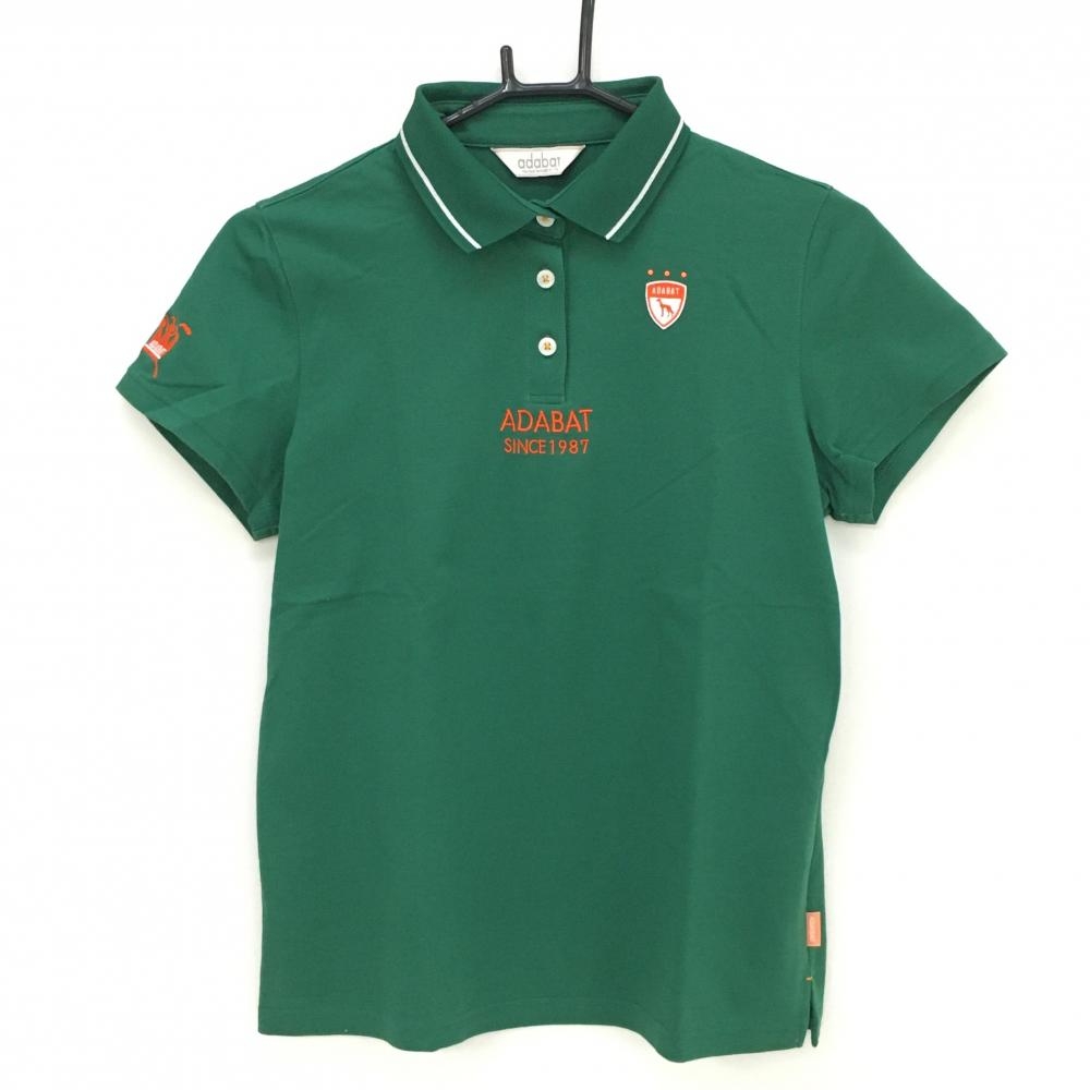 【超美品】アダバット 半袖ポロシャツ グリーン ロゴ刺しゅう  レディース 40(L) ゴルフウェア adabat