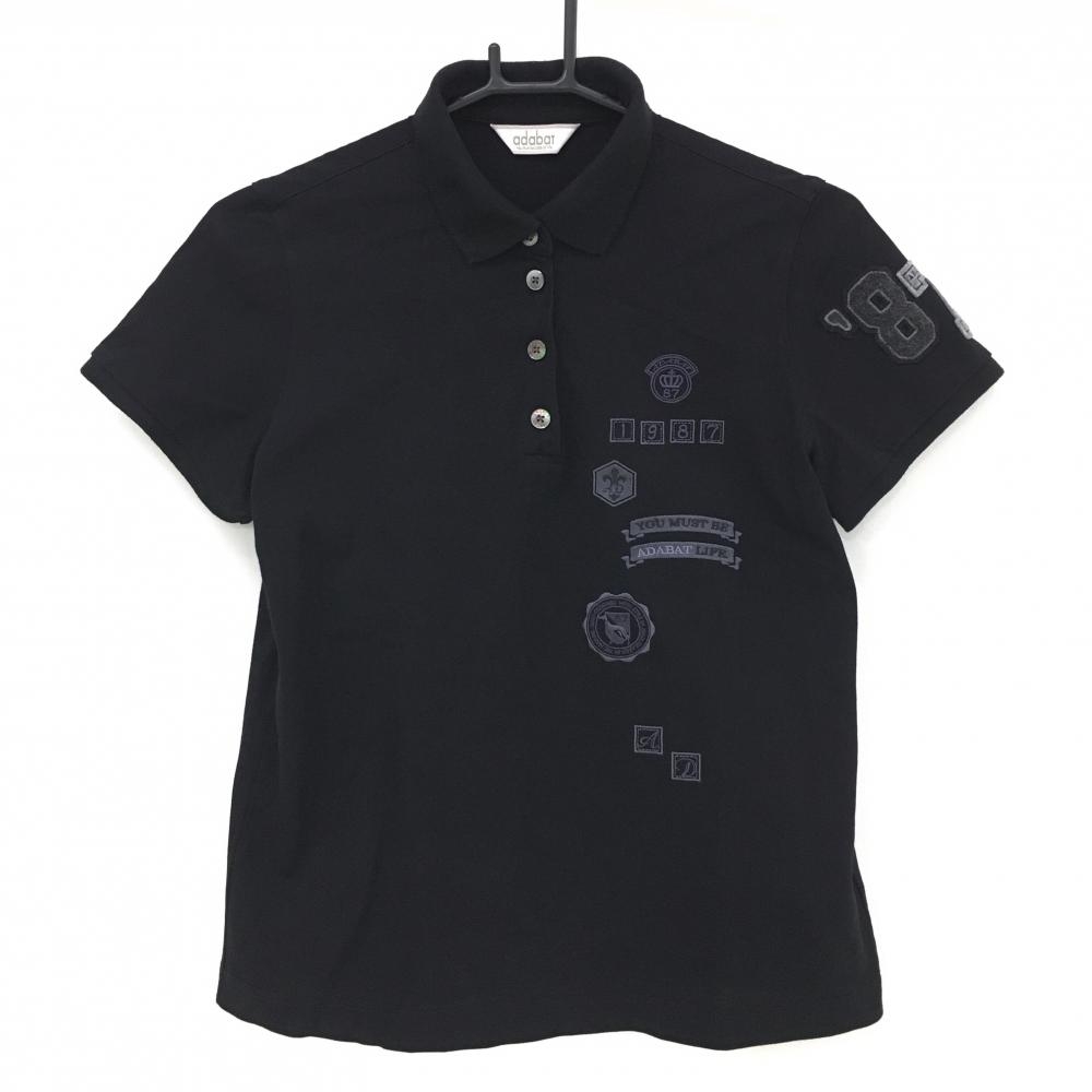【美品】アダバット 半袖ポロシャツ 黒 右胸刺しゅう レディース 38(M) ゴルフウェア adabat
