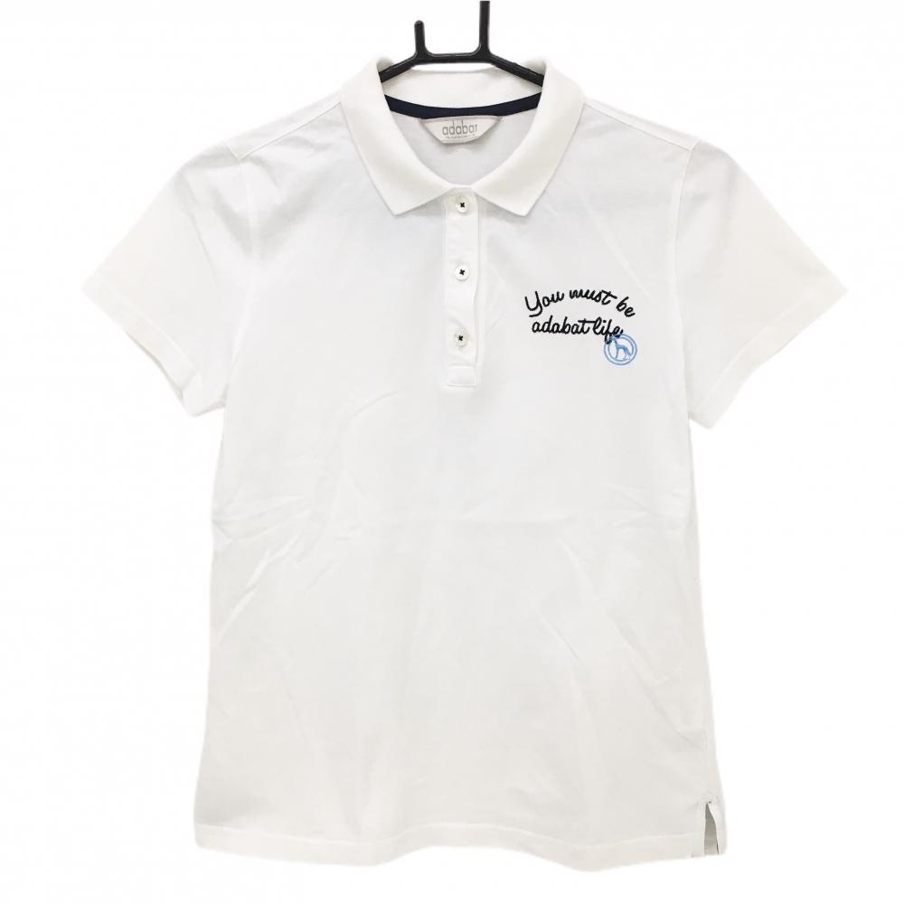【超美品】アダバット 半袖ポロシャツ 白 ロゴ刺しゅう  レディース 38(M) ゴルフウェア adabat