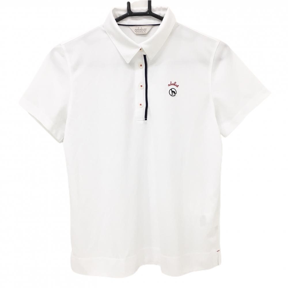 アダバット 半袖ポロシャツ 白×ネイビー シリコンロゴ レディース 38(M) ゴルフウェア adabat