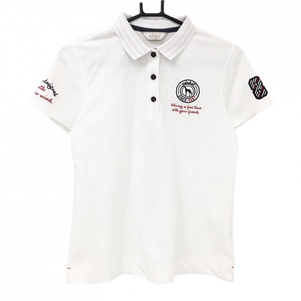 【美品】アダバット 半袖ポロシャツ 白×ネイビー ロゴワッペン  レディース 40(L) ゴルフウェア adabat