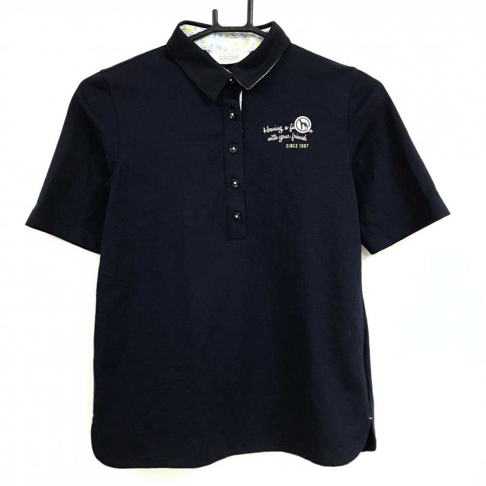 【超美品】アダバット 半袖ポロシャツ ネイビー×白 胸ロゴ刺しゅう  レディース 36(S) ゴルフウェア adabat