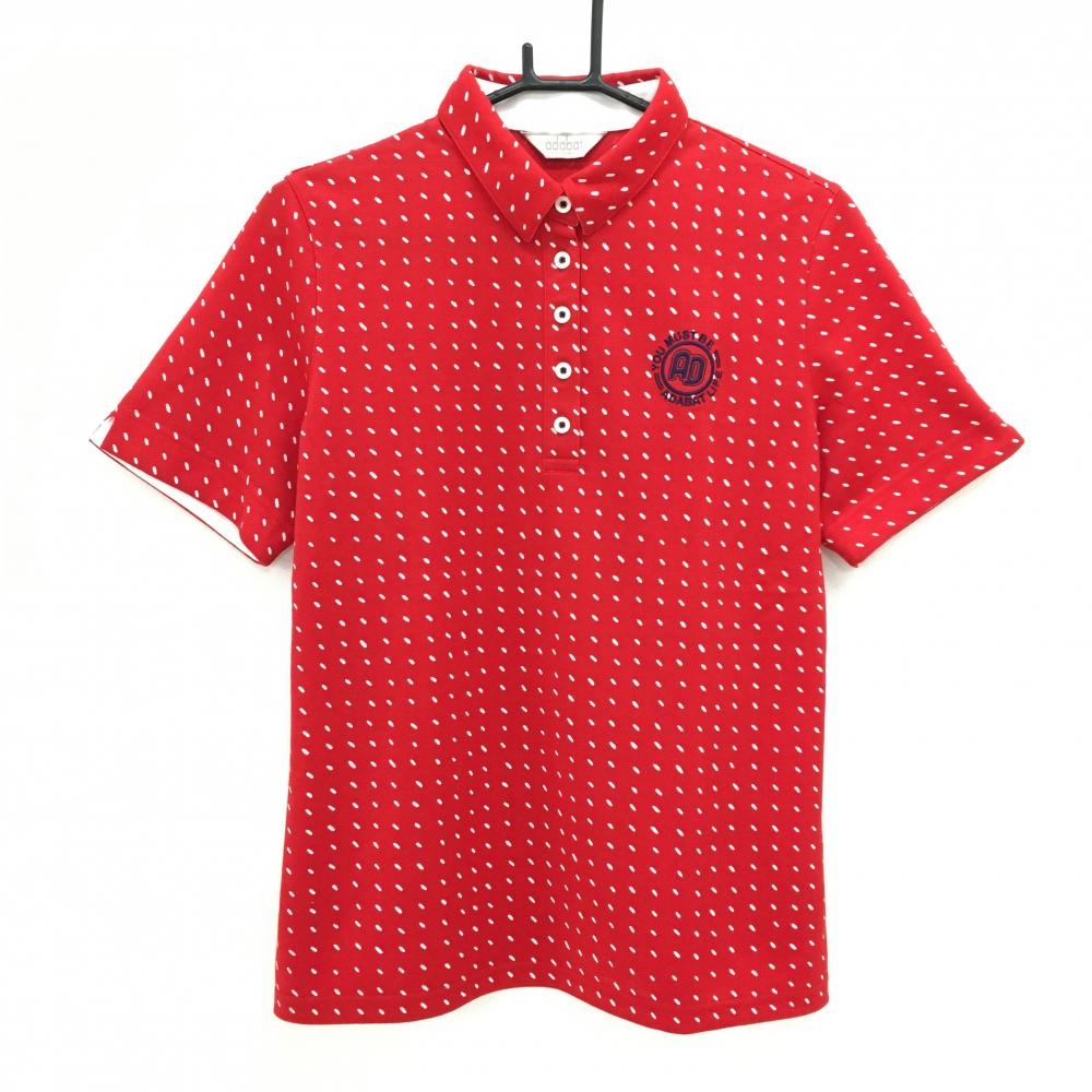 【超美品】アダバット 半袖ポロシャツ レッド×白 総柄 胸ロゴ レディース 42(XS) ゴルフウェア adabat