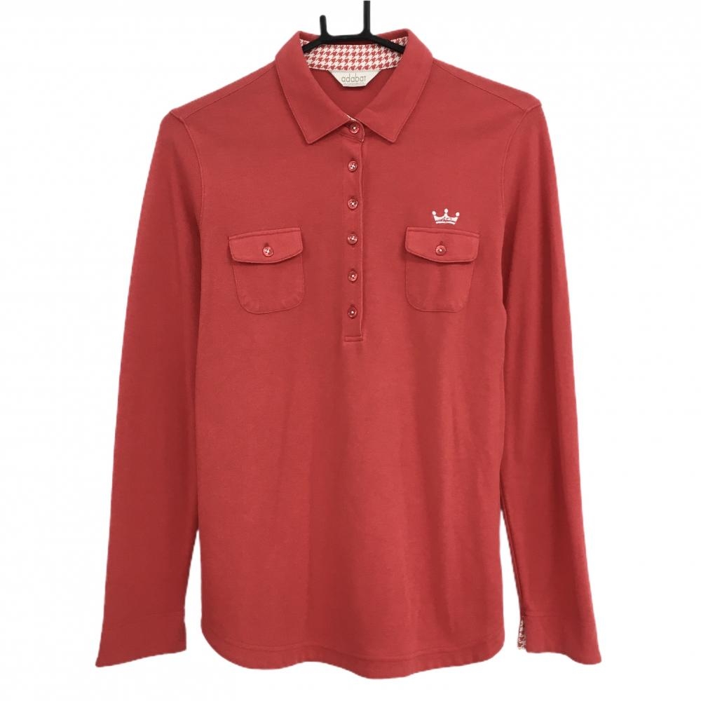 アダバット 長袖ポロシャツ レッド×白 胸ポケット 刺しゅう白 レディース 40(L) ゴルフウェア adabat