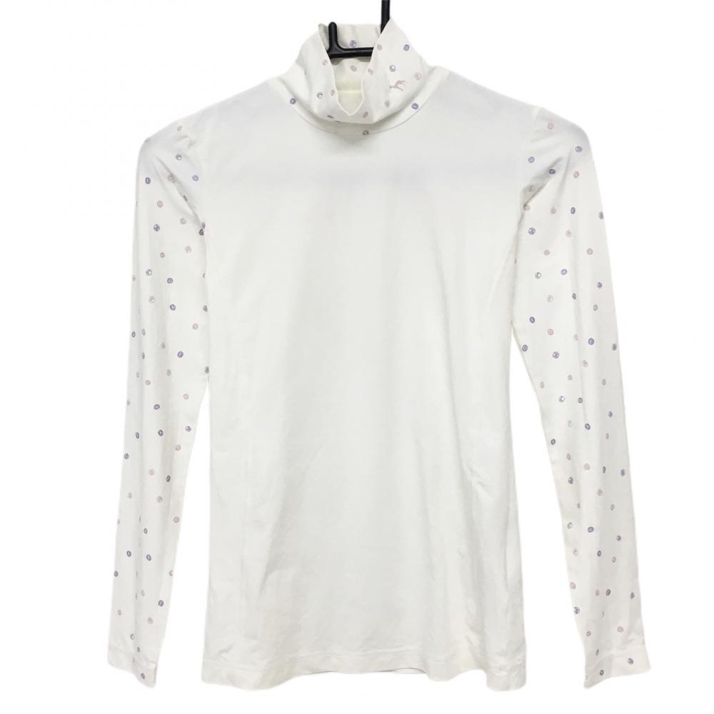 【超美品】アダバット ハイネックインナーシャツ 白×パープル ネック袖ドット風 レディース 36(S) ゴルフウェア adabat 画像