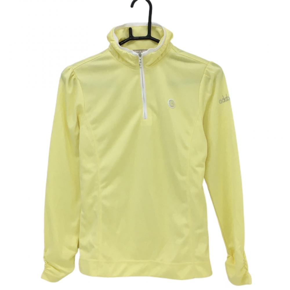 アダバット 長袖ハイネックシャツ イエロー 織生地 袖ロゴ ラインストーン ハーフジップ  レディース 38(M) ゴルフウェア adabat