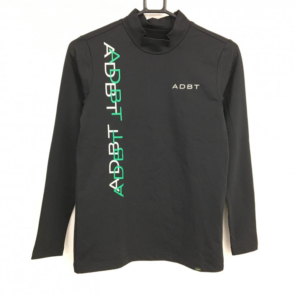 【超美品】アダバット 長袖ハイネックシャツ 黒 ロゴ白 裏微起毛  レディース 36(S) ゴルフウェア adabat