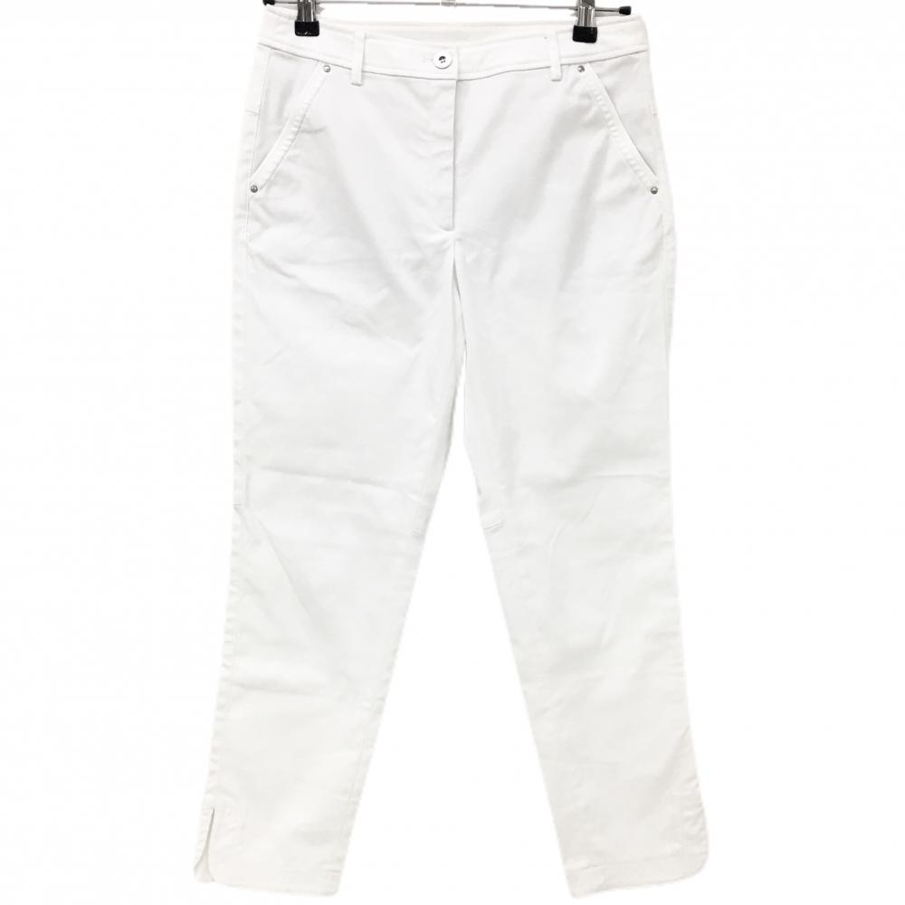 【超美品】アダバット パンツ 白 地模様 ロゴ刺しゅう レディース 38(M) ゴルフウェア adabat