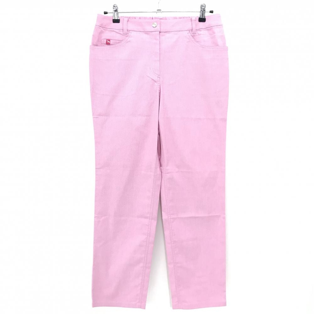 【新品】アダバット パンツ ピンク ロゴ刺しゅう ウエスト一部ゴム ストレッチ レディース XL(42) ゴルフウェア adabat