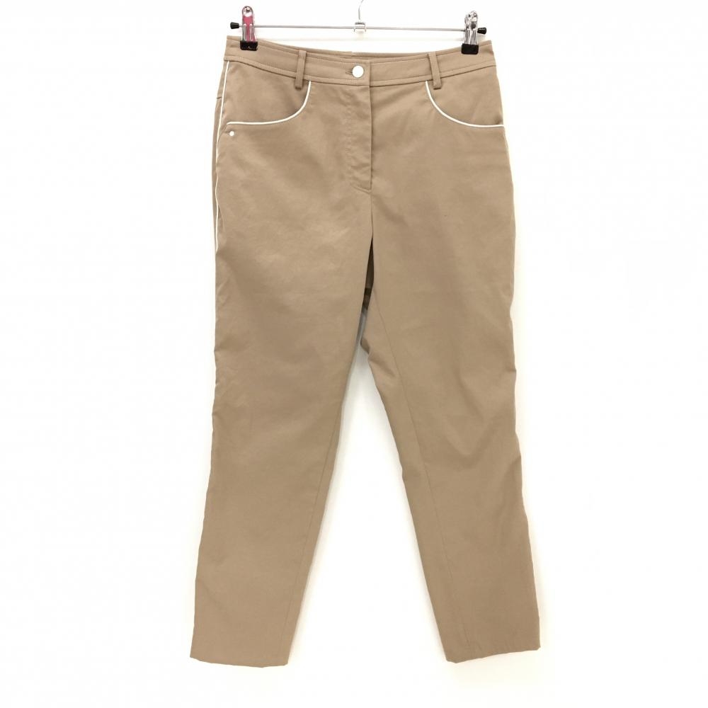 【美品】アダバット パンツ ベージュ×白 パイピングライン ストレッチ レディース 38(M) ゴルフウェア adabat