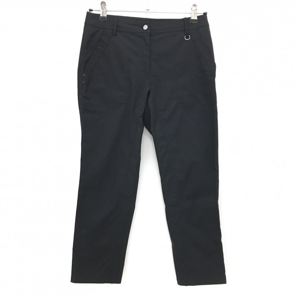 【超美品】アダバット 七分丈パンツ 黒 無地 ストレッチ ロゴワッペン レディース 38(M) ゴルフウェア adabat