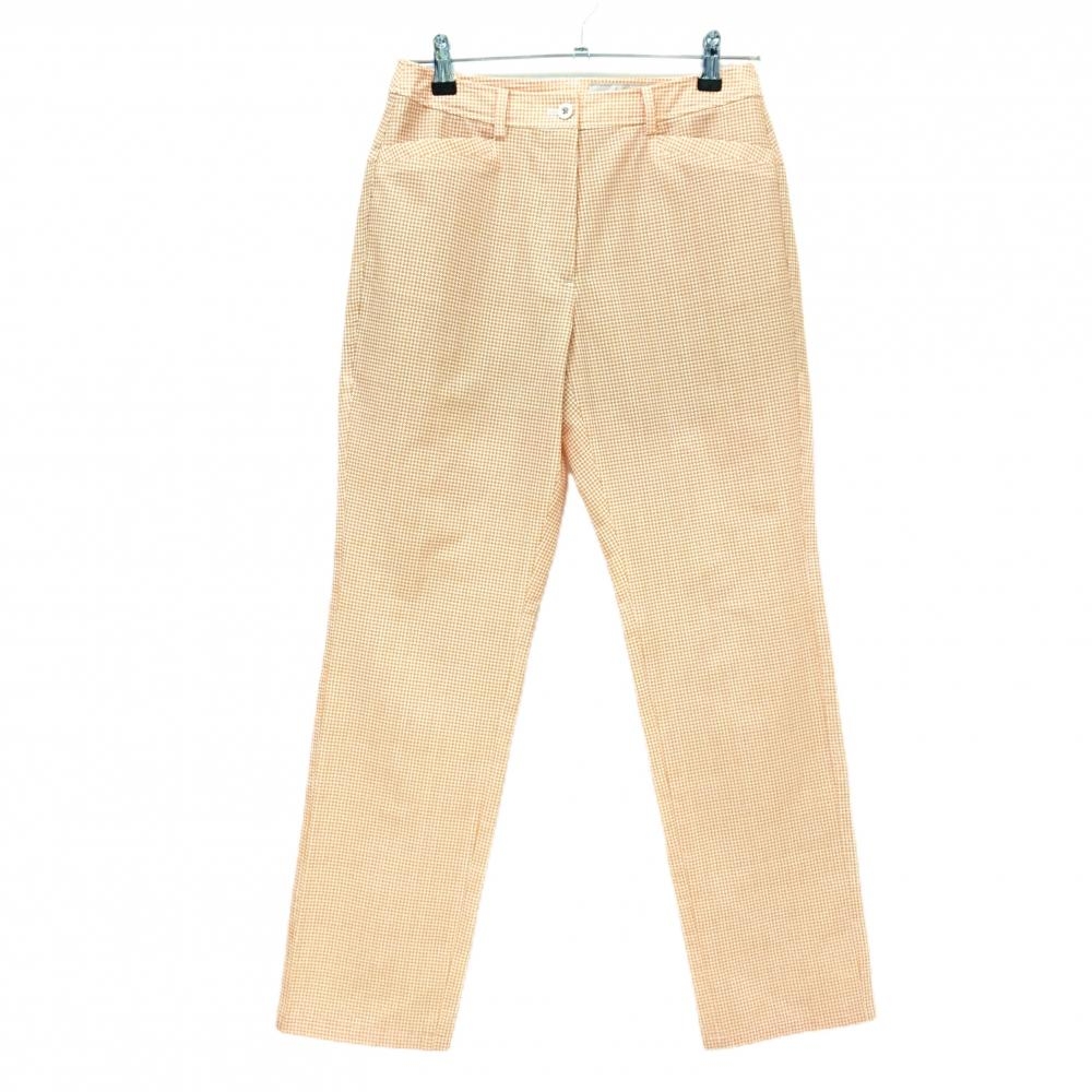【超美品】アダバット パンツ 白×オレンジ 総柄 千鳥格子風 ストレッチ レディース 38(M) ゴルフウェア adabat