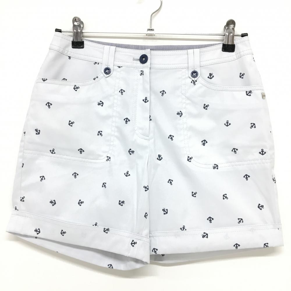 【美品】アダバット ショートパンツ オフホワイト×ネイビー イカリ柄 レディース 38(M) ゴルフウェア adabat