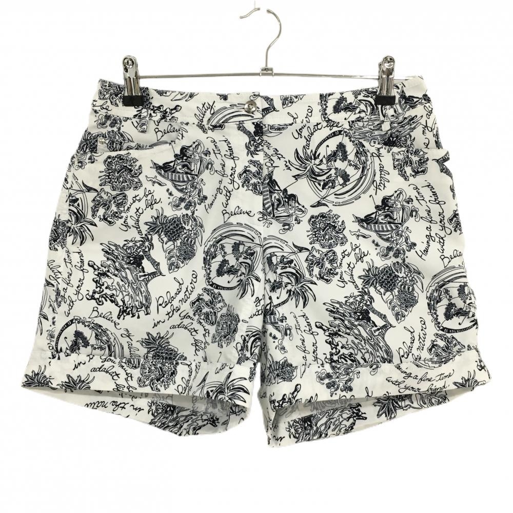 【超美品】アダバット ショートパンツ 白×ネイビー 総柄  レディース 40(L) ゴルフウェア adabat