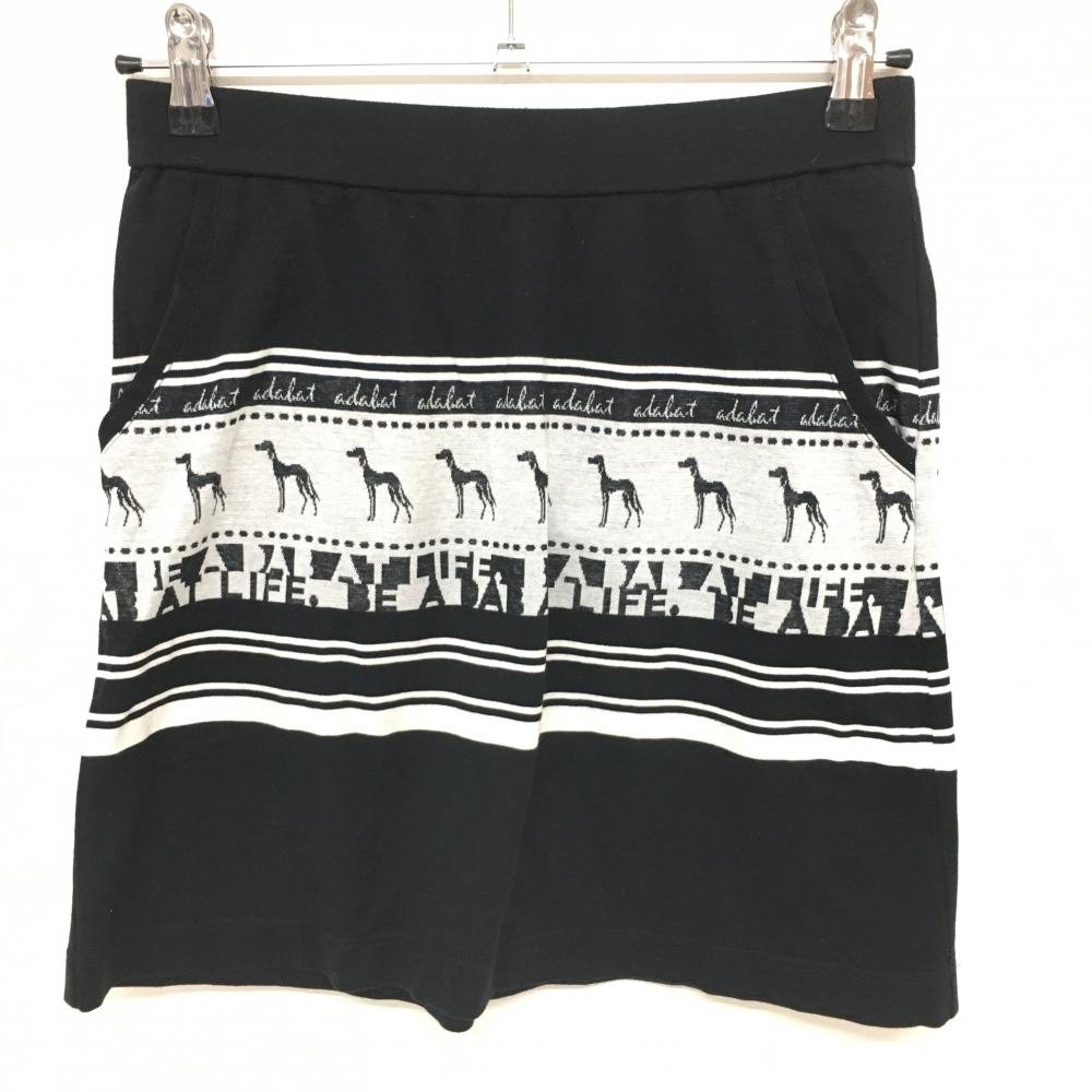 【超美品】アダバット スカート 黒×白 一部ライン柄 レディース 38(M) ゴルフウェア adabat