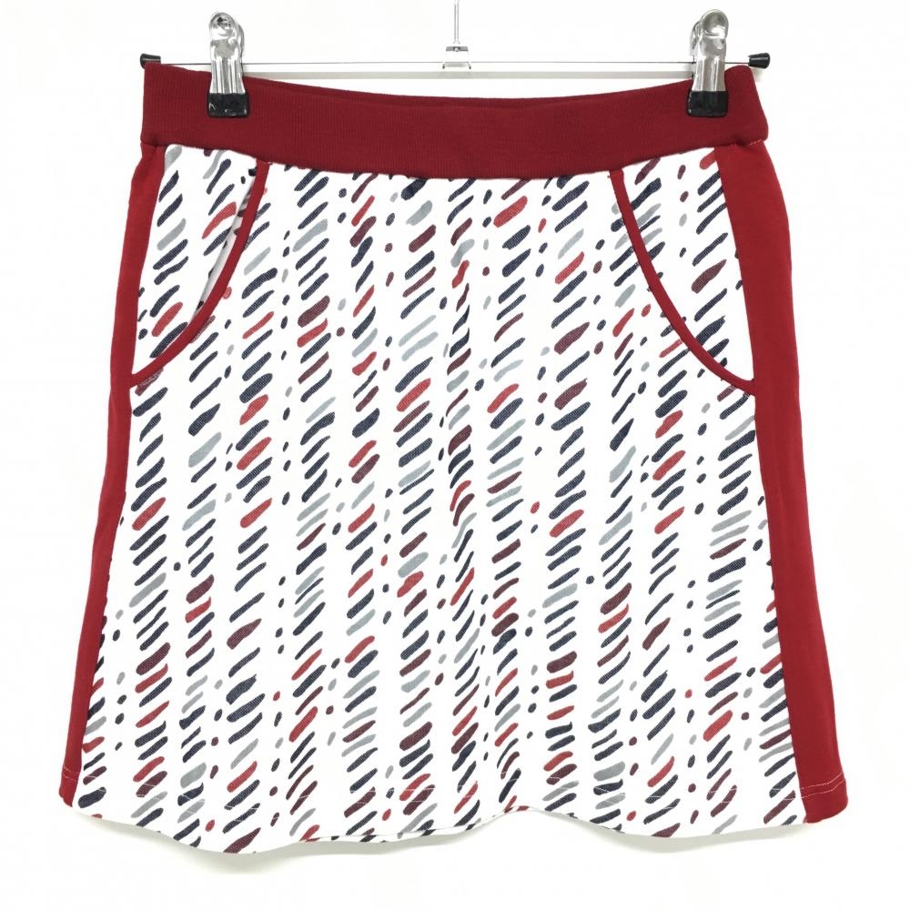 アダバット スカート レッド×白 総柄 ウエストゴム 紙タグ付き レディース 38(M) ゴルフウェア adabat