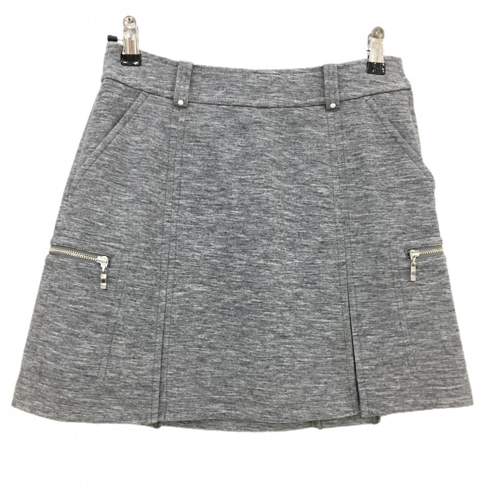 【美品】アダバット スカート 杢グレー ボックスプリーツ ジップポケット ストレッチ  レディース 36(S) ゴルフウェア adabat