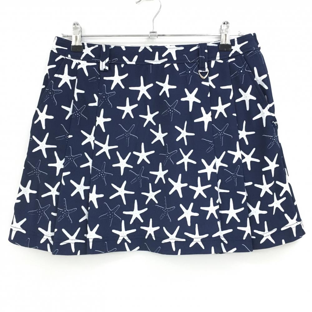 【超美品】アダバット スカート ネイビー×白 ヒトデ柄  レディース 40(L) ゴルフウェア adabat