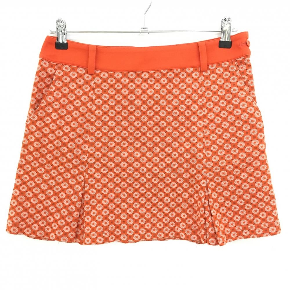【超美品】アダバット スカート オレンジ×白 総柄 ボックスプリーツ レディース 38(M) ゴルフウェア adabat