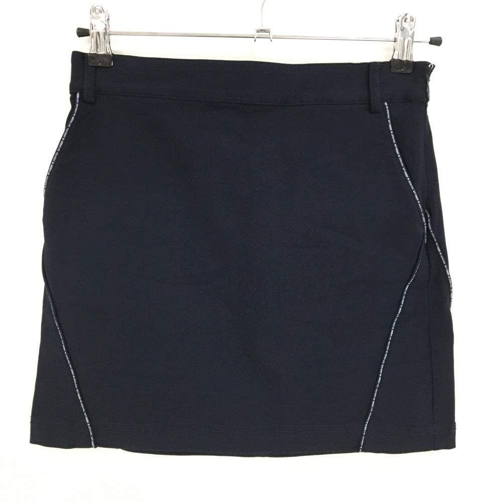 【美品】アダバット ストレッチスカート ダークネイビー×白 パイピング英字 ウエストゴム レディース 38(M) ゴルフウェア adabat