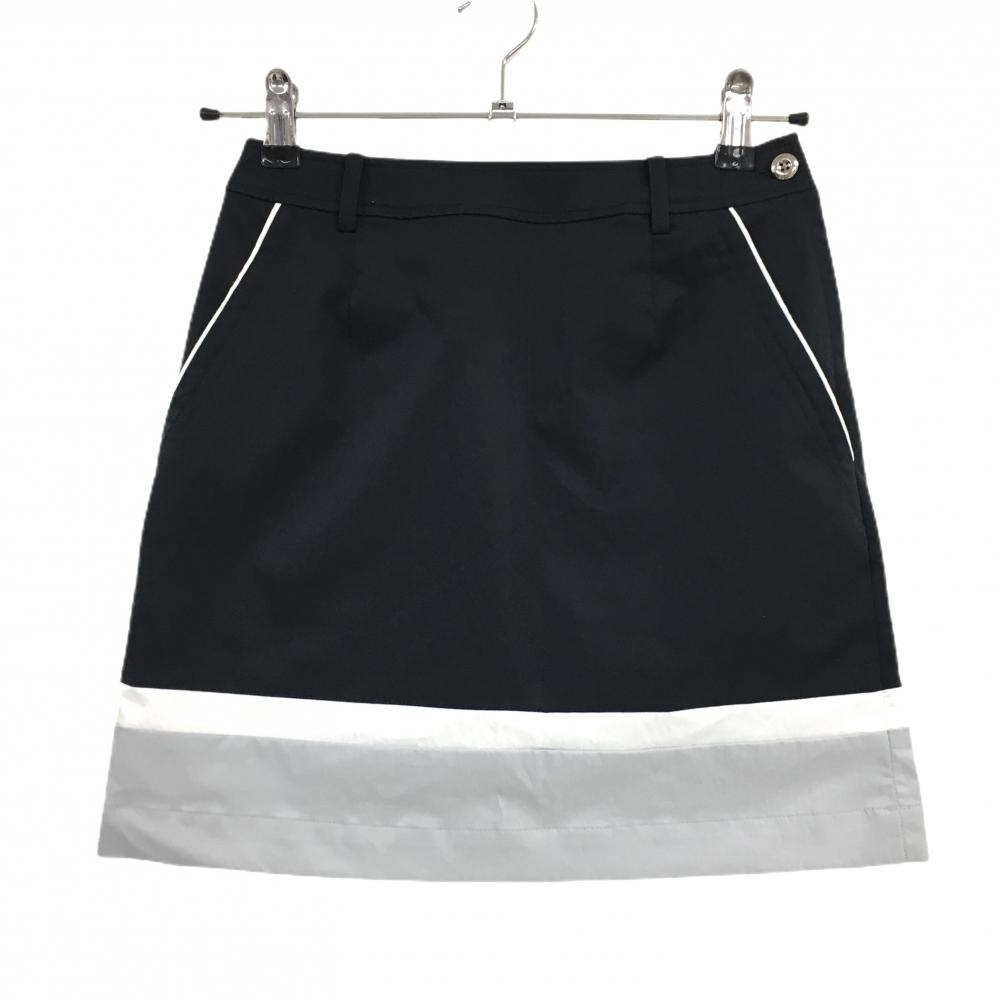 【超美品】アダバット スカート 黒×白×ライトグレー 裾ライン 後ろロゴ刺しゅう ストレッチ レディース 34(XS) ゴルフウェア adabat