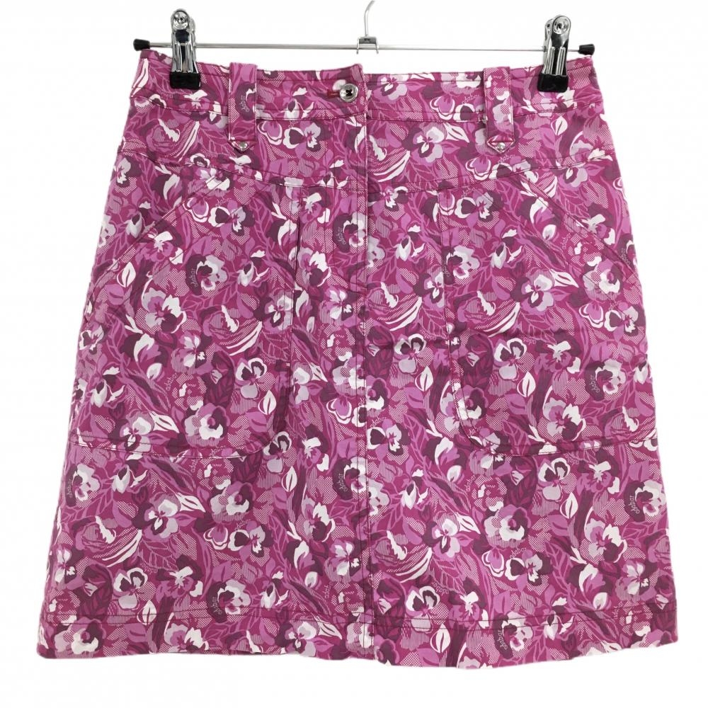 【美品】アダバット スカート ピンク系×白 花柄 リーフ柄 内側インナーパンツ レディース 38(M) ゴルフウェア adabat