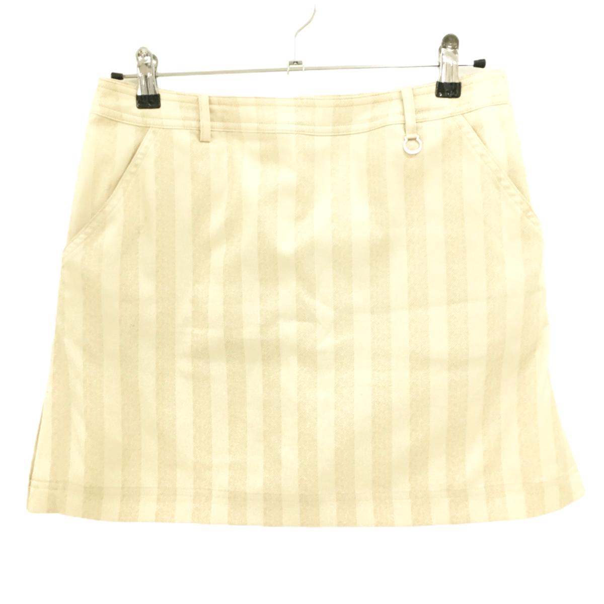 【美品】アダバット スカート ベージュ ストライプ ストレッチ 内側インナーパンツ  レディース 40(L) ゴルフウェア adabat