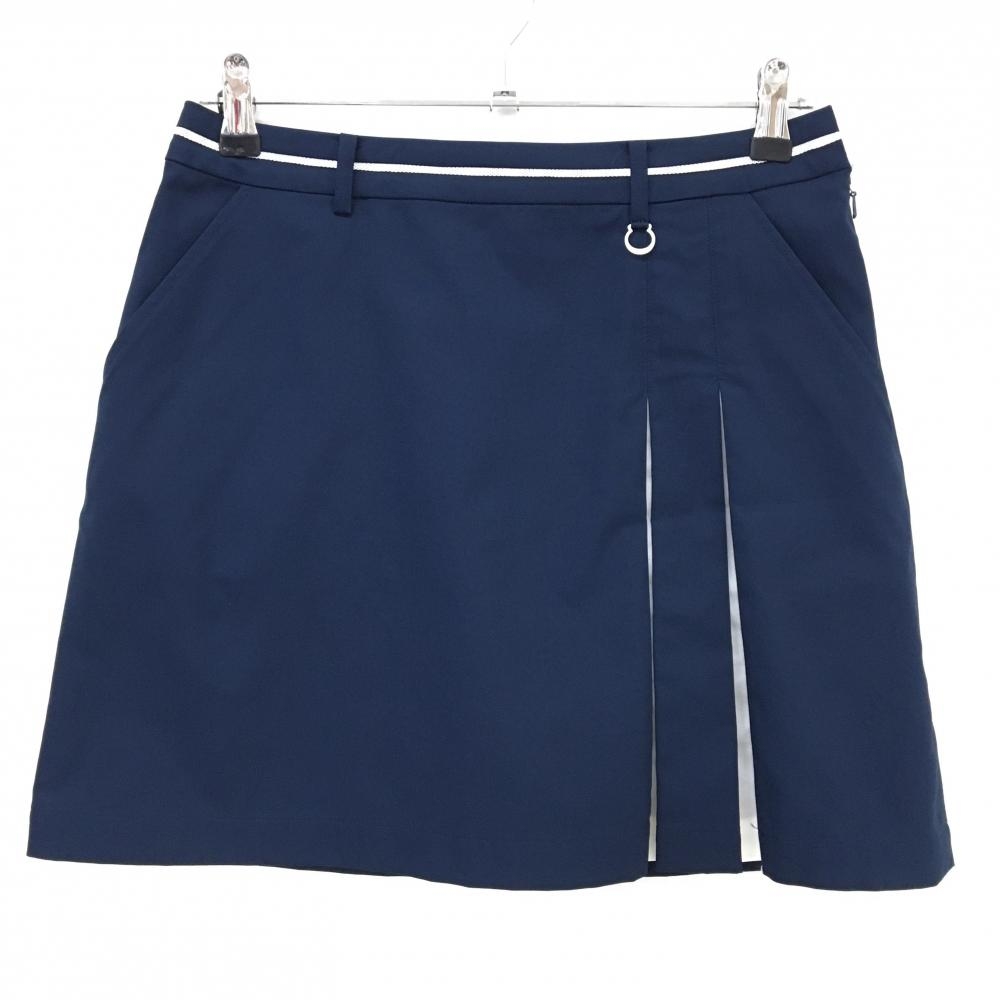 【超美品】アダバット スカート ネイビー×白 サイドボックスプリーツ ウエストライン レディース 38(M) ゴルフウェア adabat