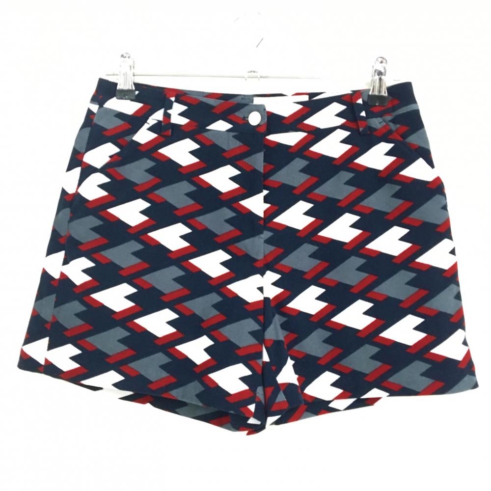 【超美品】アダバット キュロットスカート グレー×白 総柄 表微起毛 ポケットロゴ レディース 38(M) ゴルフウェア adabat