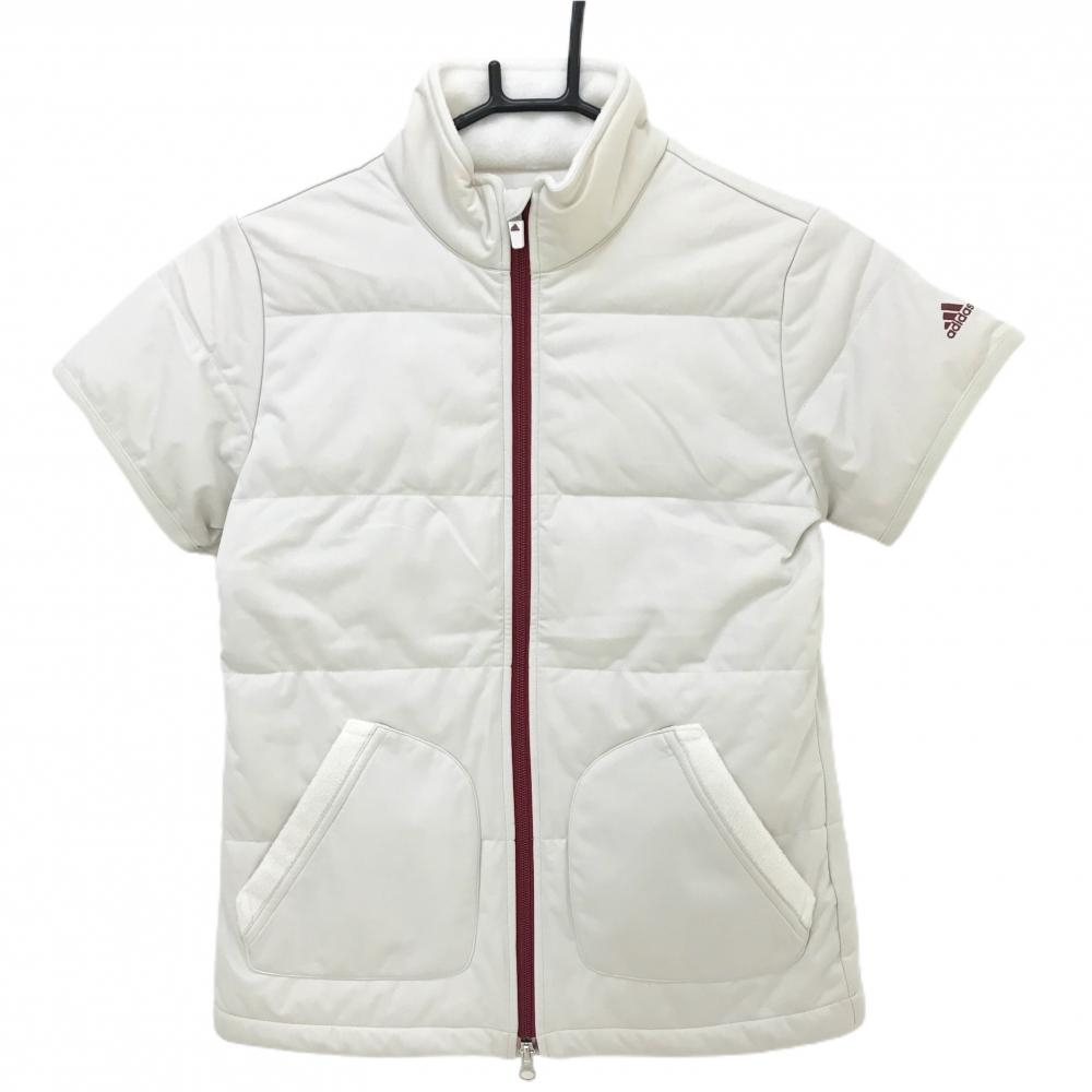 【美品】アディダス 半袖ダウンジャケット 白×ダークレッド ネック裏起毛 レディース S/P ゴルフウェア adidas