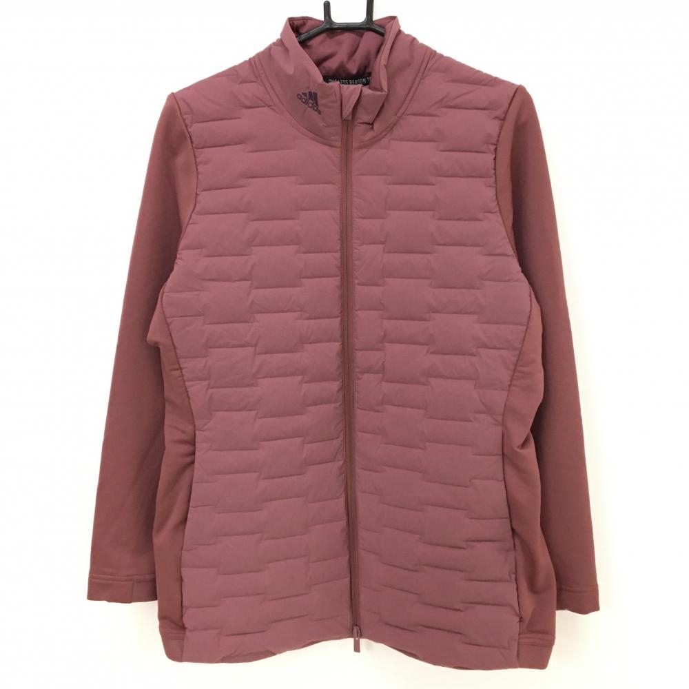 【超美品】アディダス ダウンジャケット ライトボルドー ロング ネックロゴ レディース OT ゴルフウェア adidas