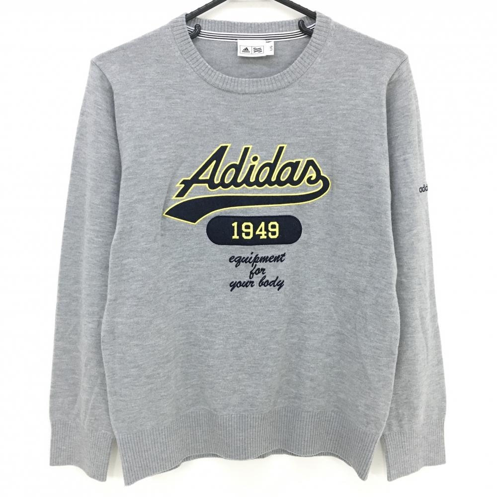 【超美品】アディダス セーター ライトグレー×ネイビー ニット ウール混 レディース L/G ゴルフウェア adidas