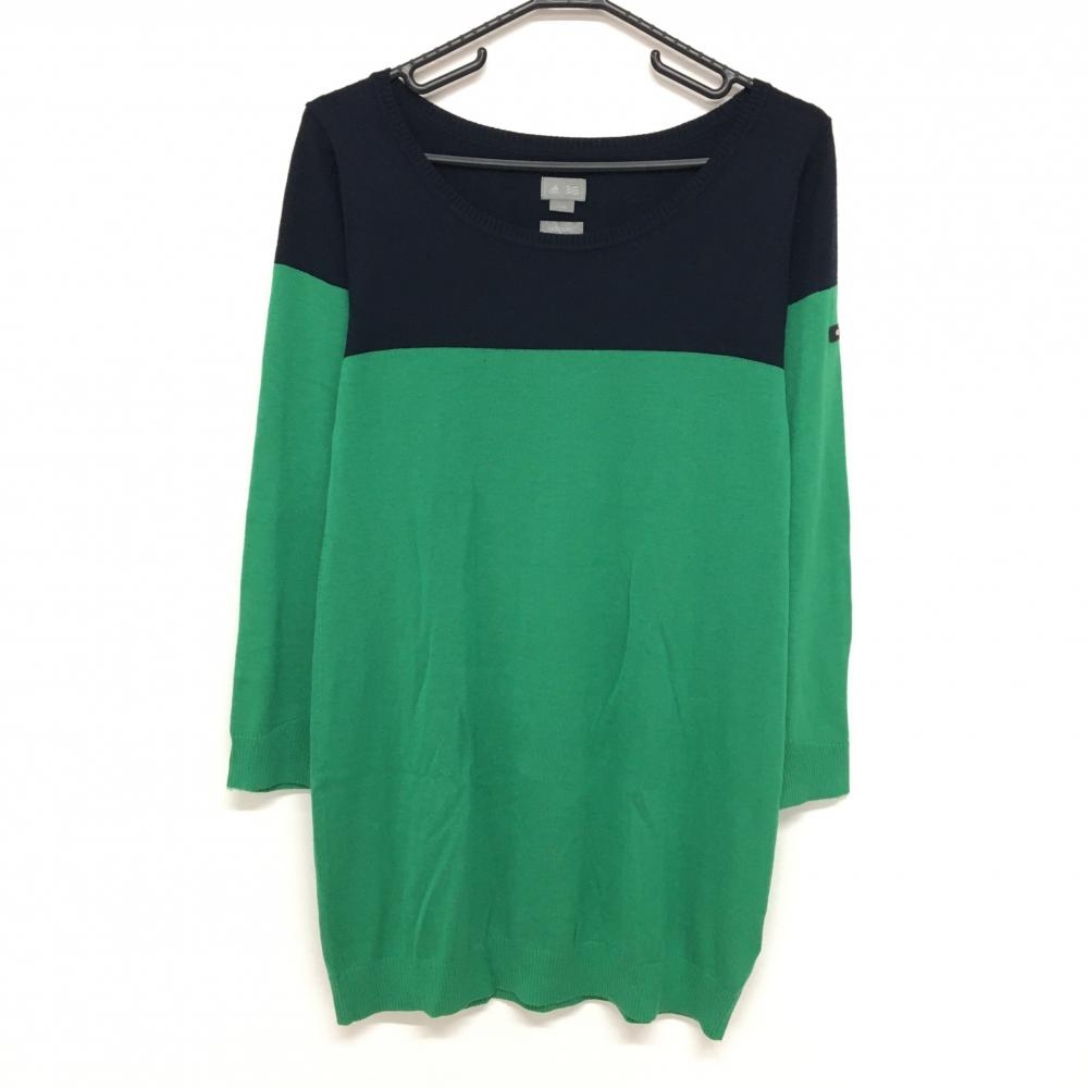 【美品】アディダス セーター グリーン×ダークネイビー バイカラー ニット  レディース L/G ゴルフウェア adidas