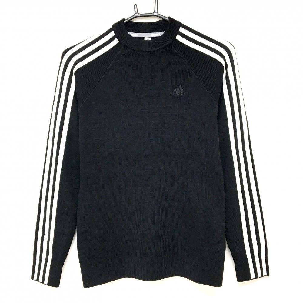 【新品】アディダス セーター 黒×白 3ライン ウール混 ニット レディース M ゴルフウェア adidas