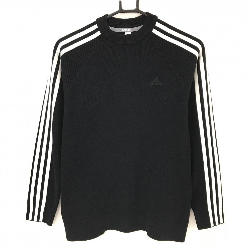 アディダス セーター 黒×白 袖3ライン ニット レディース OT(XL) ゴルフウェア adidas