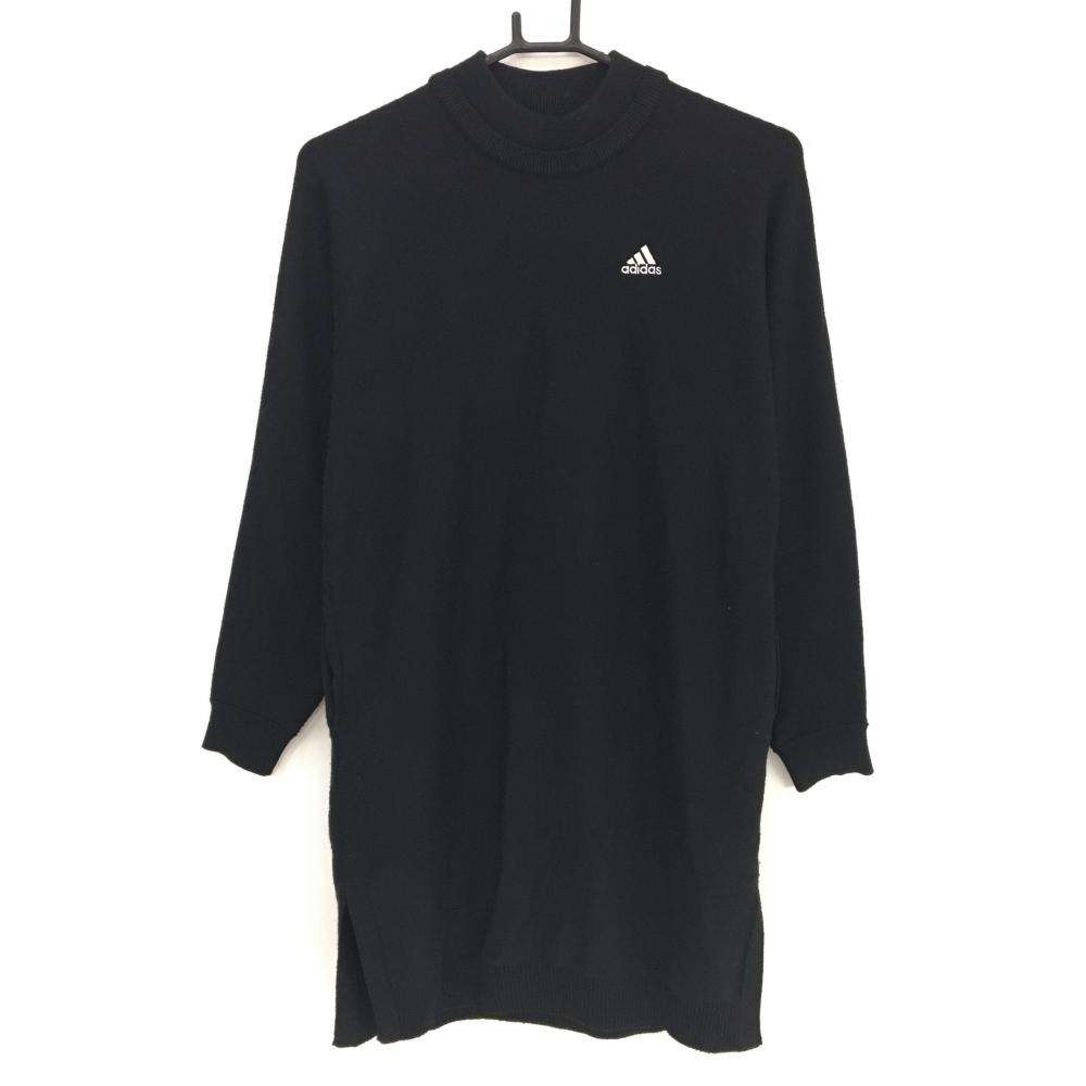 アディダス ニットワンピース 黒×白 3ライン ウール混 レディース S ゴルフウェア adidas