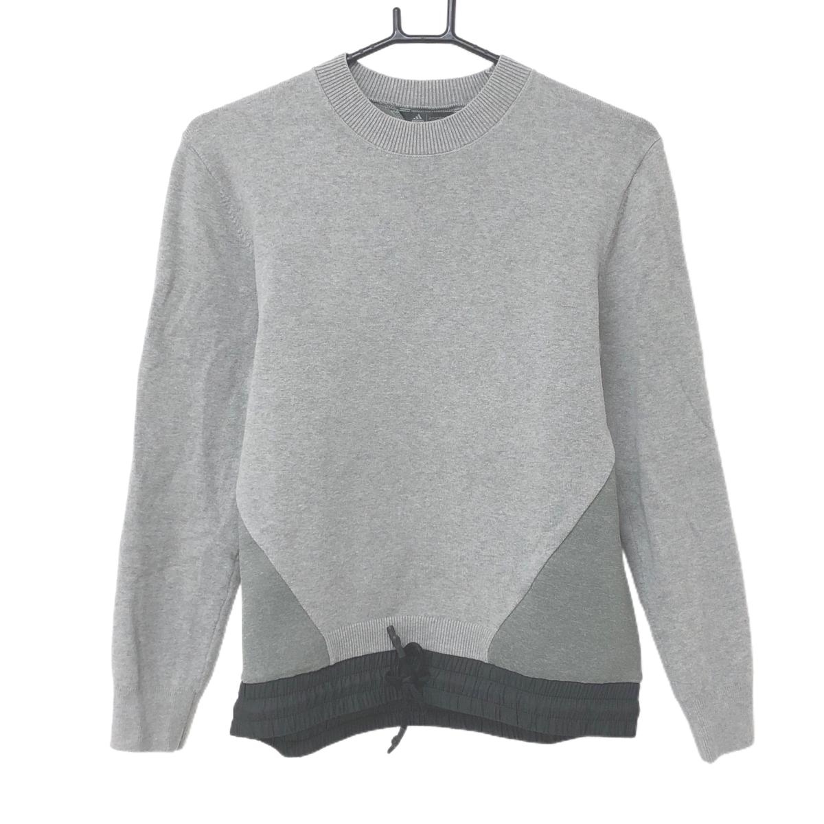 アディダス 切替セーター グレー 背面ダンボールニット 裾調整紐  レディース M ゴルフウェア adidas