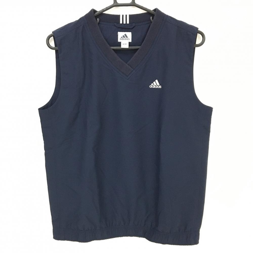 アディダス ベスト ネイビー ロゴ刺しゅう メッシュ裏地 Vネック レディース M/M ゴルフウェア adidas