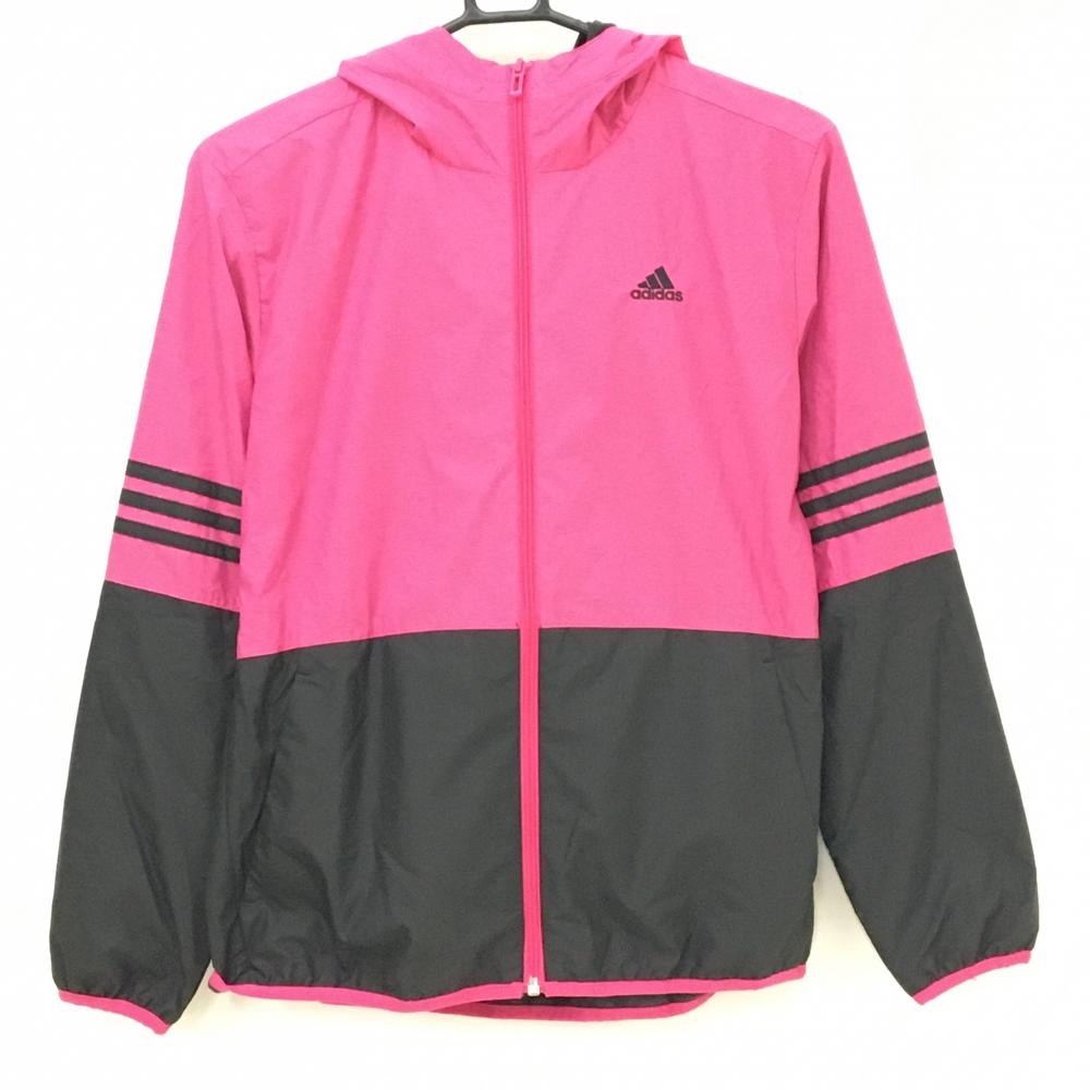【美品】アディダス ナイロンジップパーカー ピンク×黒 裏微起毛 バイカラー ジャケット  レディース M ゴルフウェア adidas