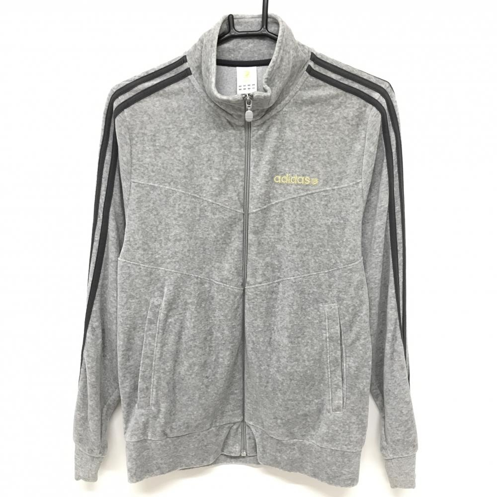 アディダス ジャケットブルゾン グレー×ダークグレー 表起毛 袖3ライン レディース S ゴルフウェア adidas