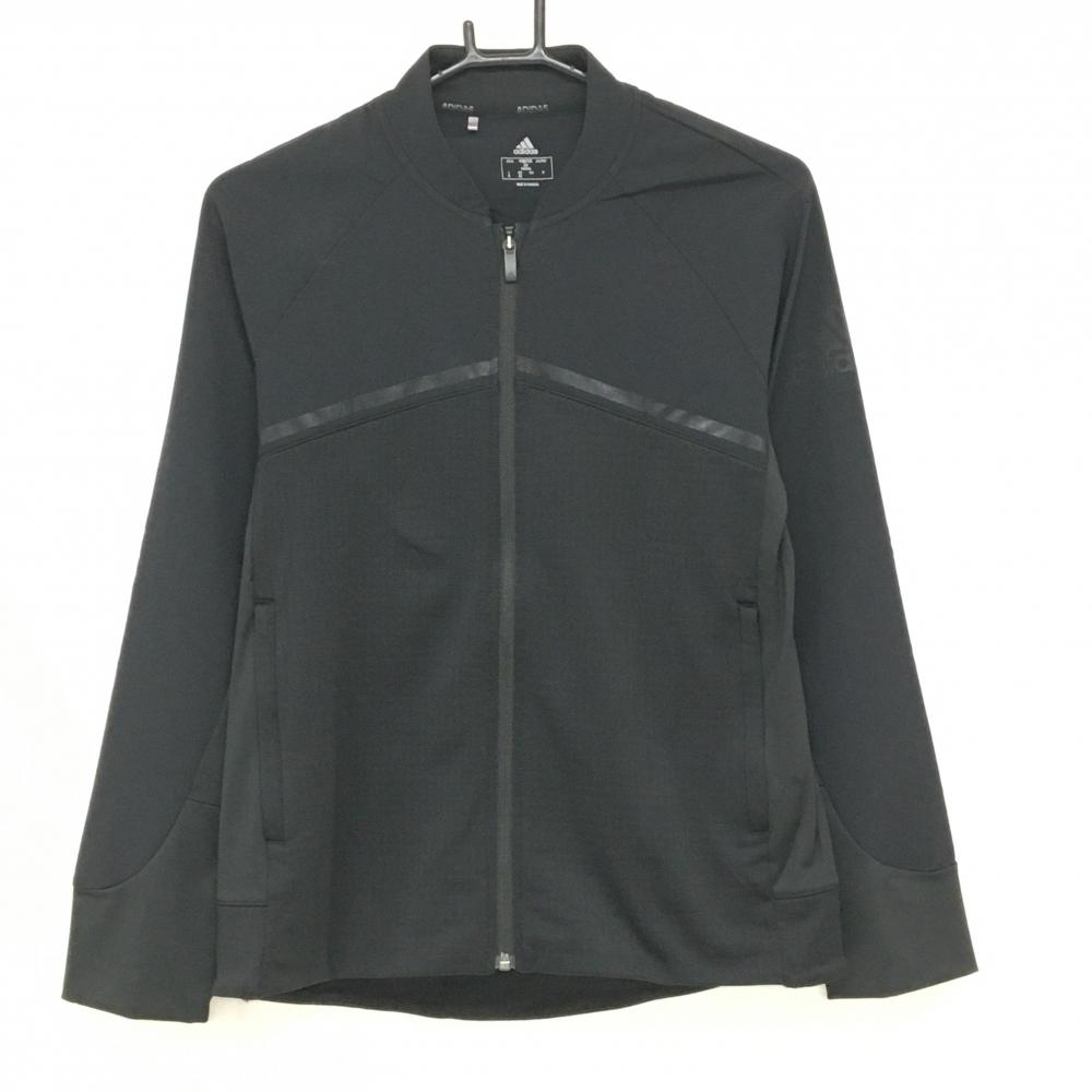 【美品】アディダス ジャケット 黒 切替 裏一部微起毛 薄手 袖ロゴ レディース M ゴルフウェア adidas