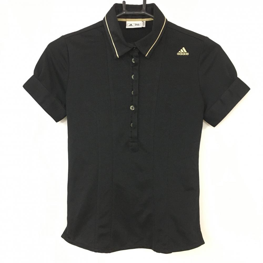 【超美品】adidas アディダス 半袖ポロシャツ 黒×シャンパンゴールド ロゴ刺しゅう レディース XS/XP ゴルフウェア 画像
