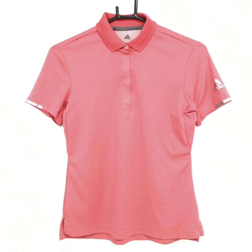 【超美品】アディダス 半袖ポロシャツ ピンク 織生地 袖ロゴ レディース M ゴルフウェア adidas