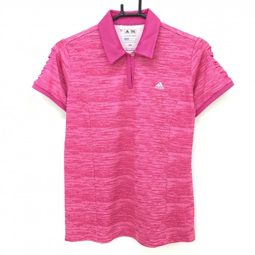 【超美品】アディダス 半袖ポロシャツ ピンク 総柄 COOLMAX クールマックス レディース M/M ゴルフウェア adidas