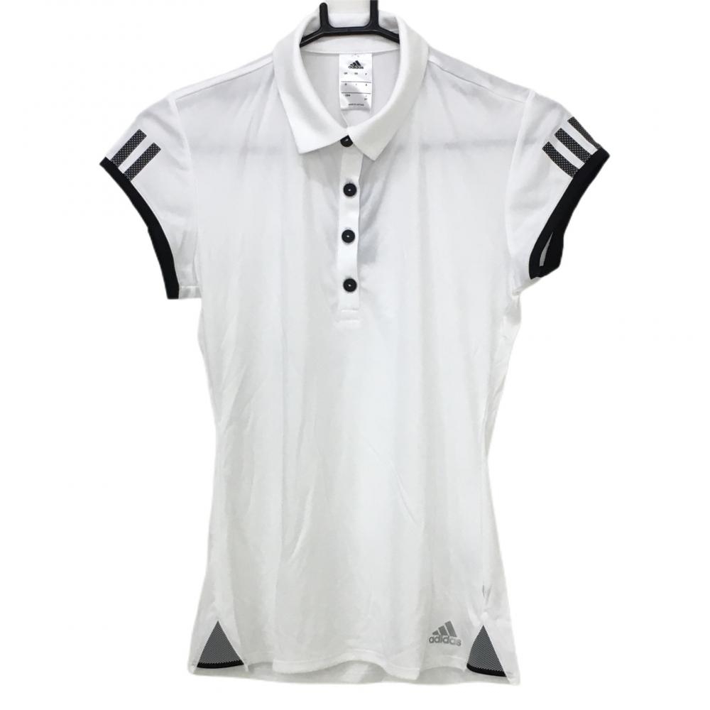【新品】アディダス 半袖ポロシャツ 白×黒 袖3ライン レディース OT ゴルフウェア adidas 画像