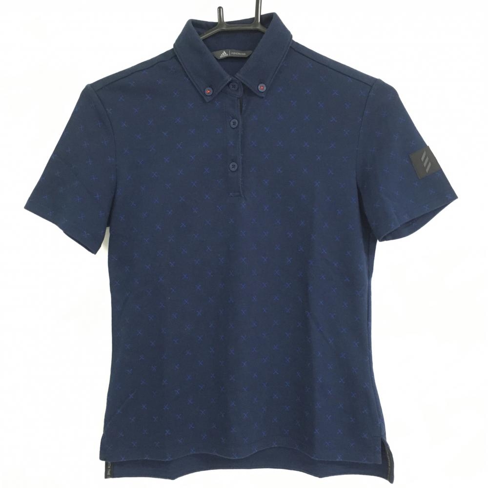 アディダス 半袖ポロシャツ ネイビー×ブルー 総柄  レディース S ゴルフウェア adidas