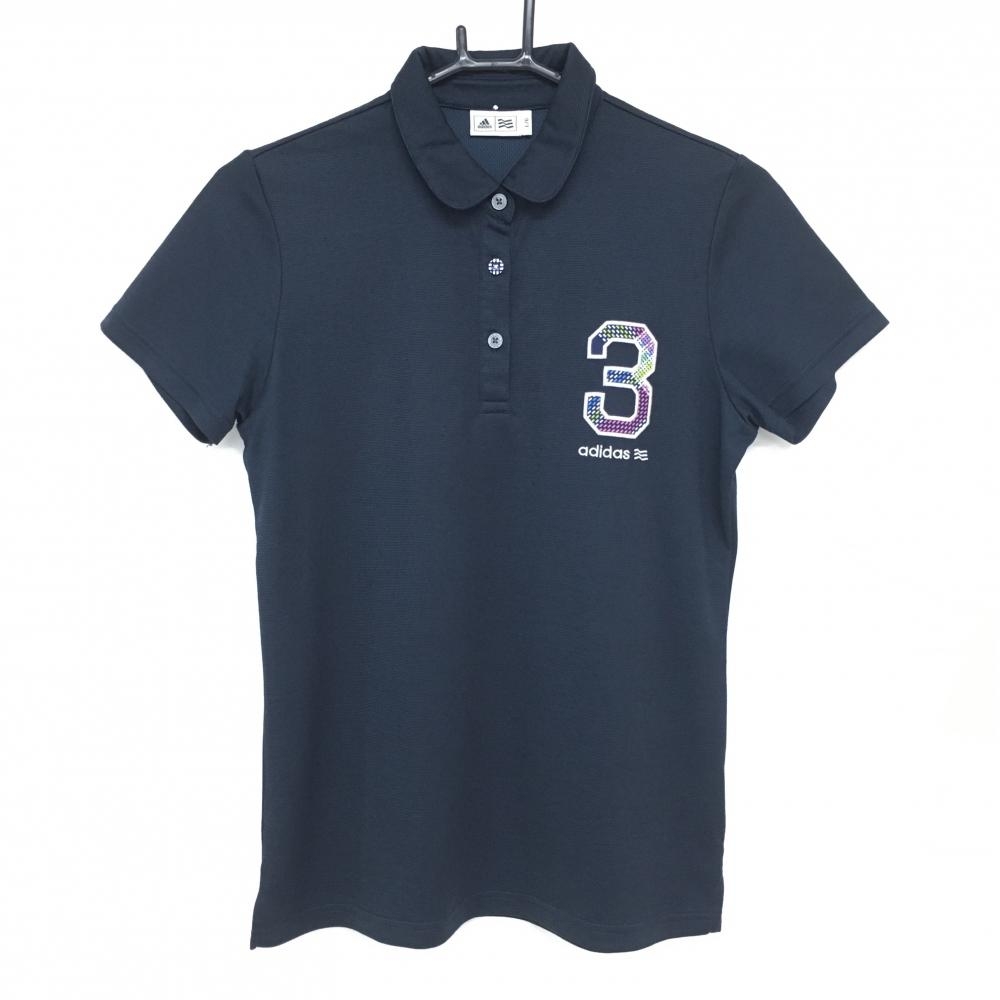 アディダス 半袖ポロシャツ ネイビー ロゴ刺しゅう レディース L/G ゴルフウェア adidas