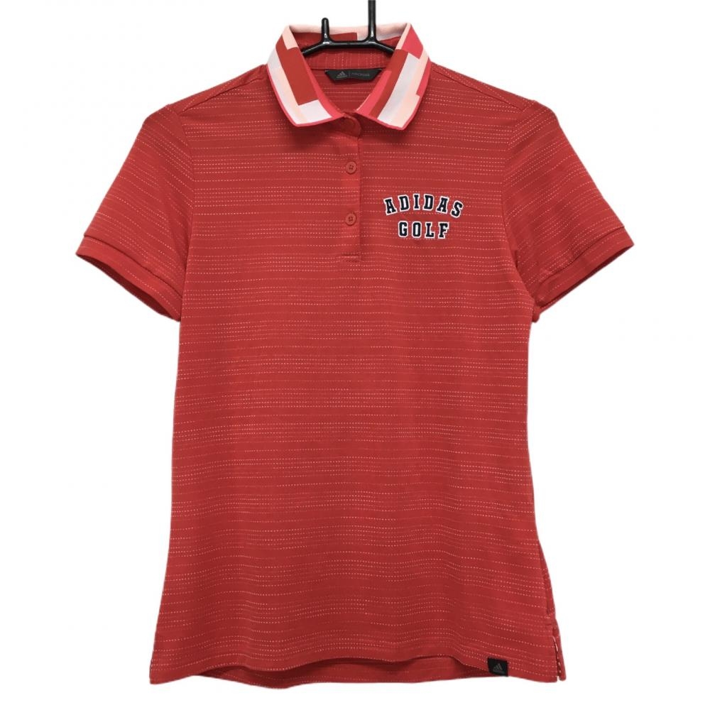 【超美品】アディダス 半袖ポロシャツ レッド×白 ボーダー調 ロゴ刺しゅう ADICROSS レディース L ゴルフウェア adidas